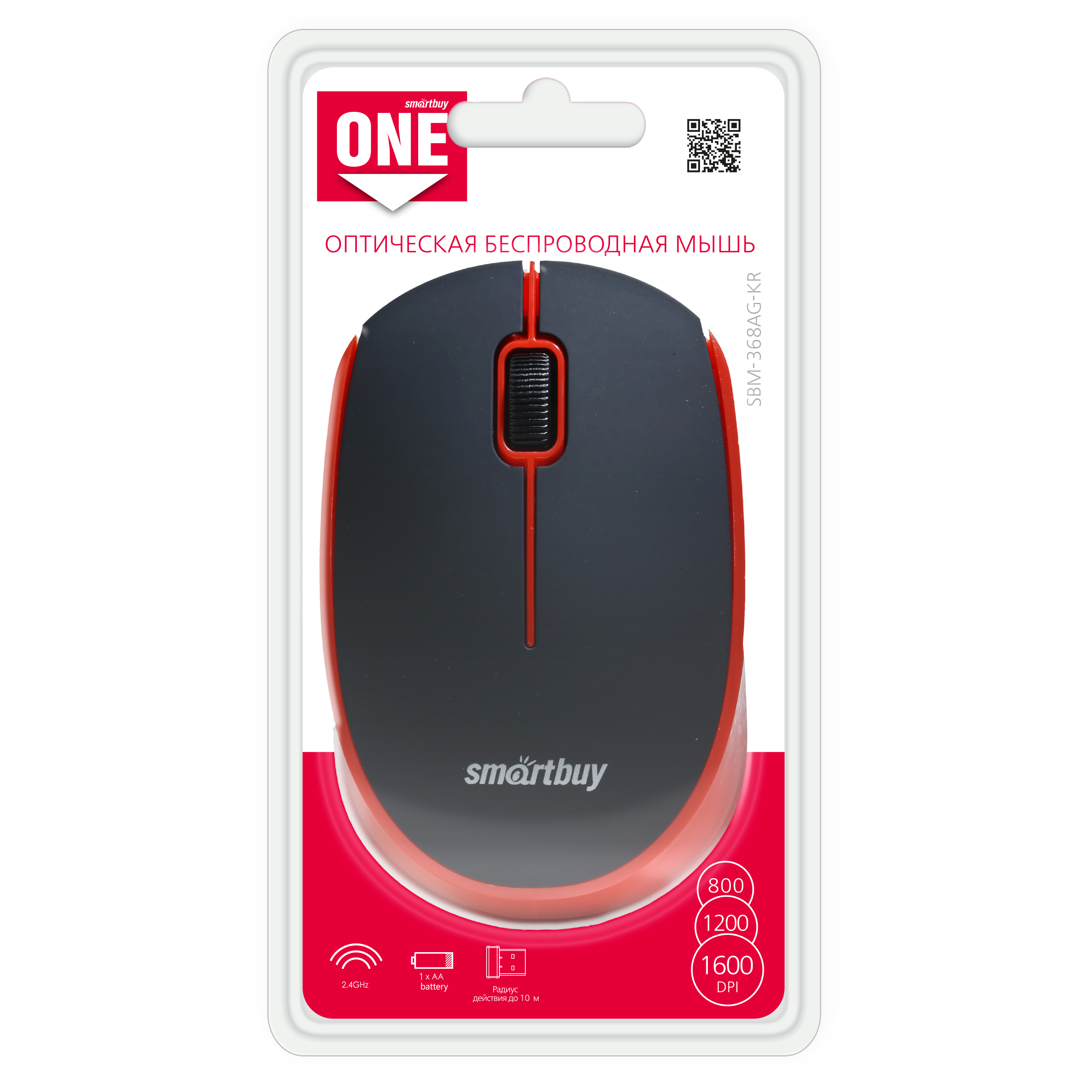

Мышь беспроводная SmartBuy ONE 368AG, 1600dpi, оптическая светодиодная, Wireless, USB, черный/красный (SBM-368AG-KR), ONE 368AG