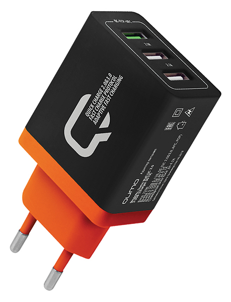 Сетевое зарядное устройство Qumo Charger 0019, 3xUSB, Quick Charge, 2.1А, черный