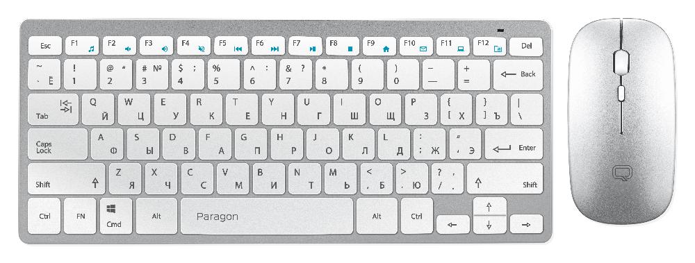 Клавиатура + мышь Qumo Paragon K15/M21, беспроводная, USB, серебристый/белый (24188)