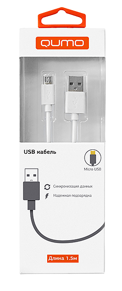 Кабель USB 2.0-microUSB 2.0, Qumo, 1.5m, белый (UMu1.5MRwh)