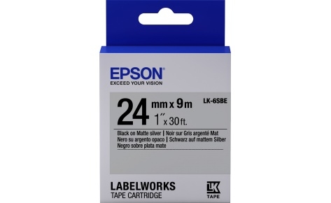 Лента Epson, 24ммx9м, черный на серебристом, оригинальная (LK6SBE)