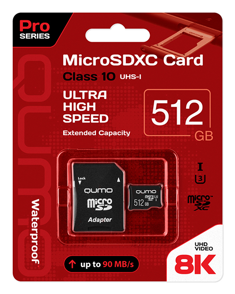 Карта памяти 512Gb microSDXC Qumo Pro Class 10 UHS-I U3 + адаптер