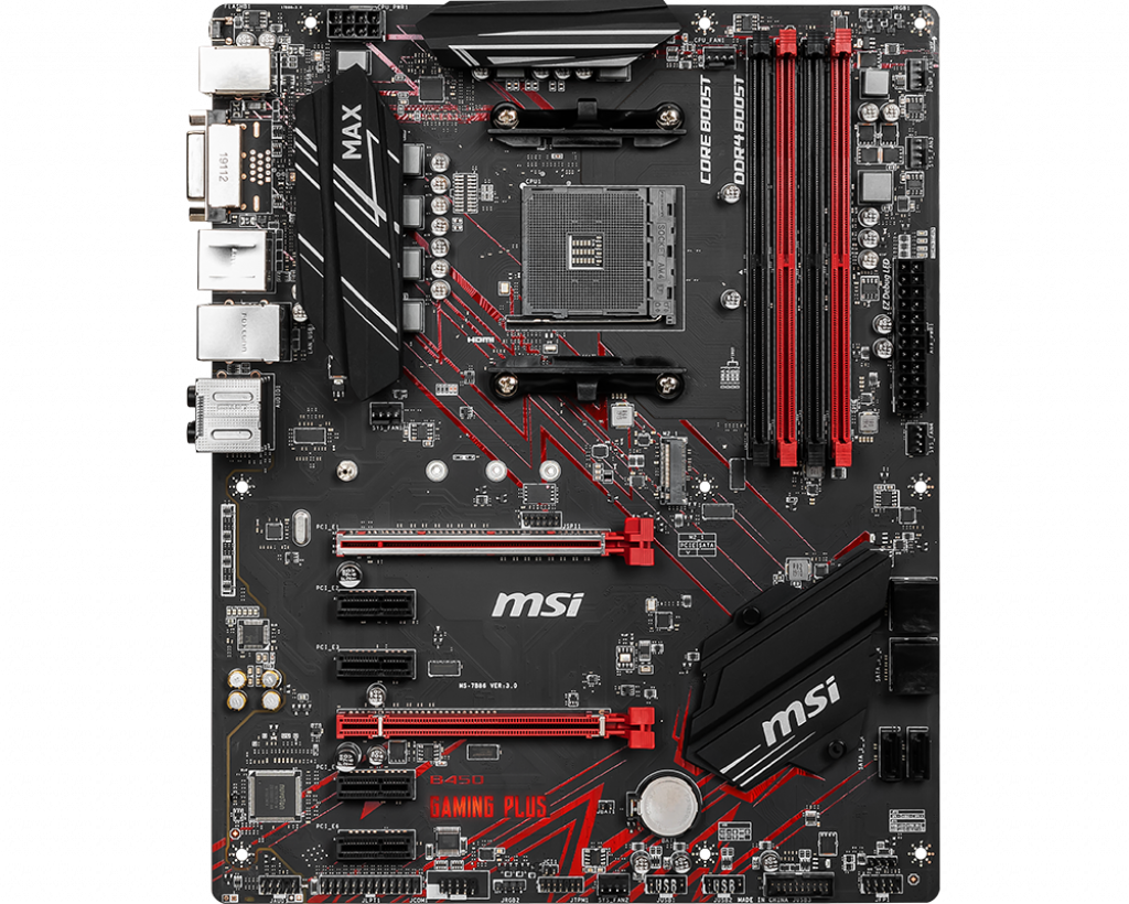 

Материнская плата MSI B450 GAMING PLUS MAX, SocketAM4, AMD B450, 4xDDR4, 2PCI-Ex16, 6SATA3, 7.1-ch, GLAN, 6 USB 3.1, DVI, HDMI, ATX, Retail, B450 GAMING PLUS MAX