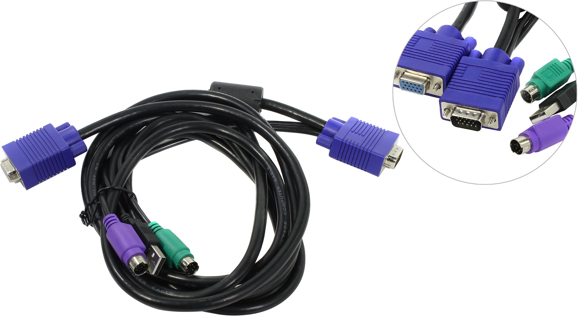 

Кабель PS/2 KVM-USB KVM, 3 м, черный Procase (CE0300)