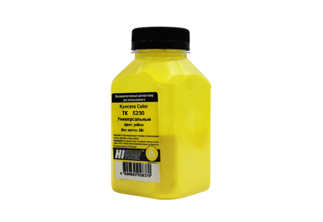 Тонер Hi-Black, бутыль 50 г, желтый, совместимый для TK-5230Y