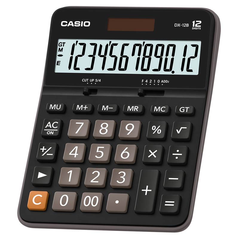 

Калькулятор настольный CASIO DX-12B, 12-разрядный, кол-во функций:12, однострочный экран, черный (DX-12B-W-EC), DX-12B