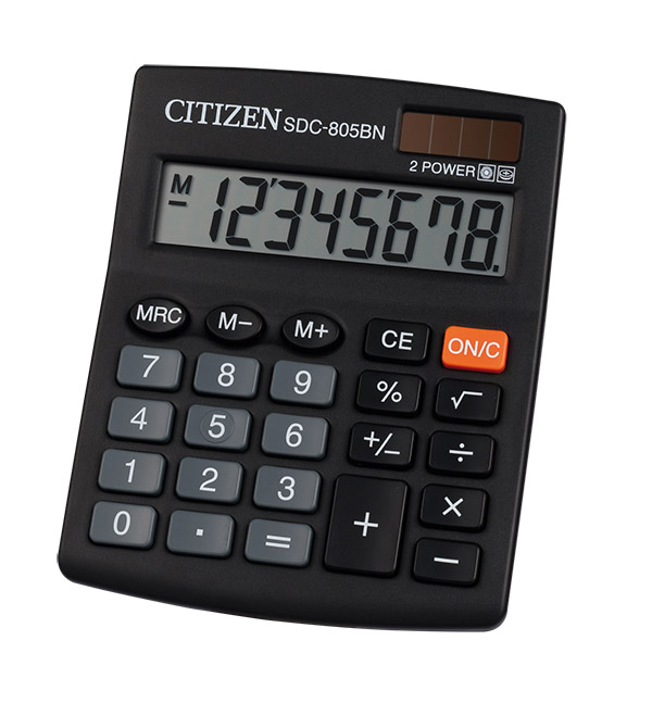 

Калькулятор бухгалтерский Citizen SDC-805BN, 8-разрядный, кол-во функций:3, однострочный экран, черный, SDC-805BN