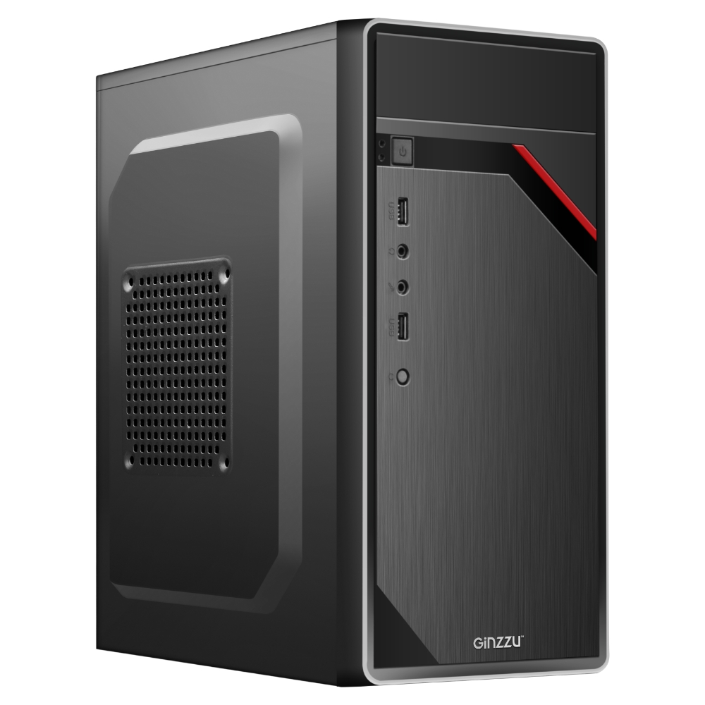 Корпус Ginzzu D180, Mini-Tower, без БП, черный