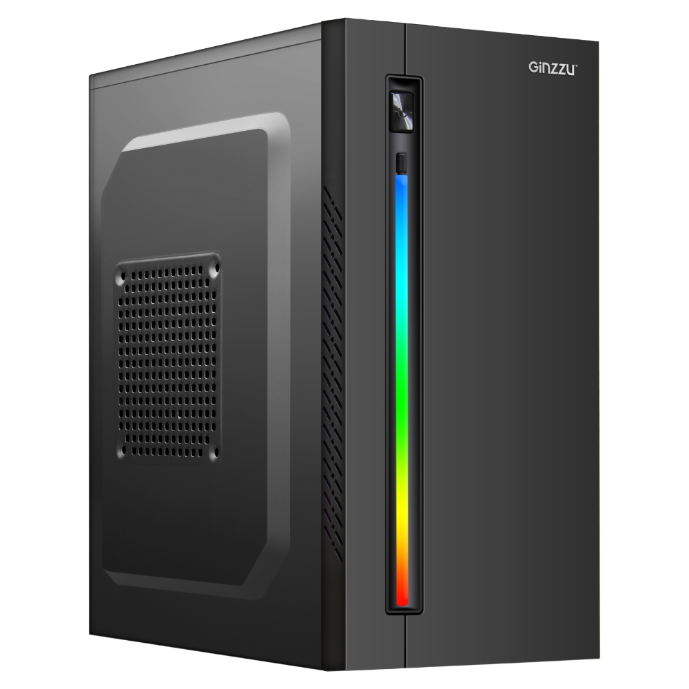 Корпус Ginzzu D350, mATX, Mini-Tower, RGB подсветка, черный, без БП