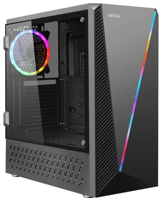 

Корпус Ginzzu SL200, ATX, Midi-Tower, USB 3.0, RGB подсветка, черный, без БП (17149), SL200