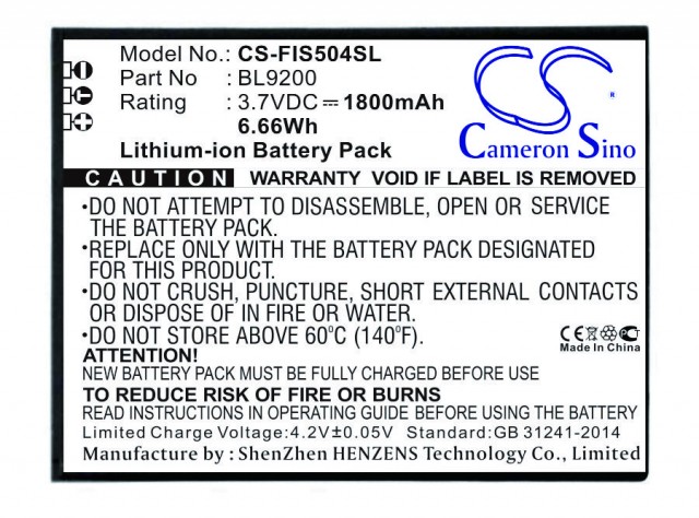 

Аккумулятор CameronSino CS-FIS504SL/BL9200 для Fly FS504 Cirrus 2/FS514 Cirrus 8, Li-Ion, 1800mAh, 3.7V (PDD-720), CS-FIS504SL