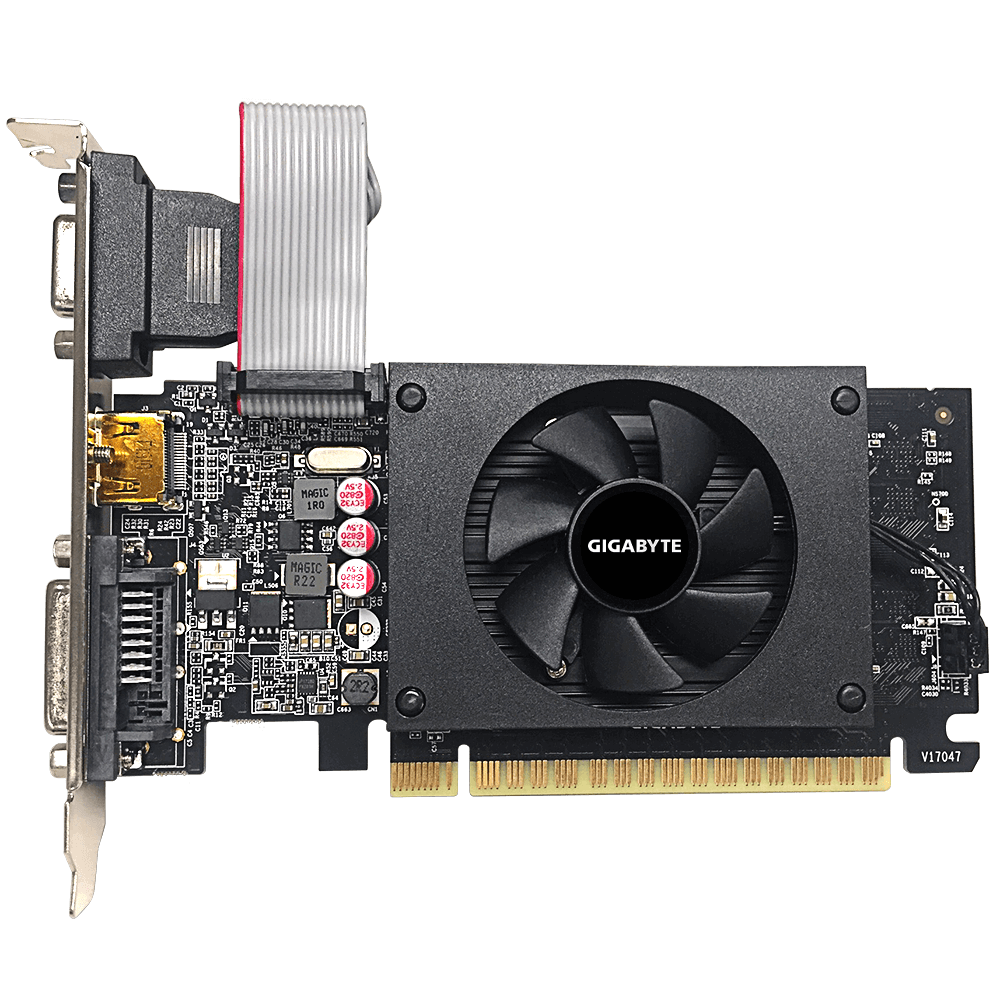 Видеокарта GIGABYTE GeForce GT710, 2Gb DDR5, 64bit, PCI-E, VGA, DVI, HDMI, Retail (GV-N710D5-2GIL)