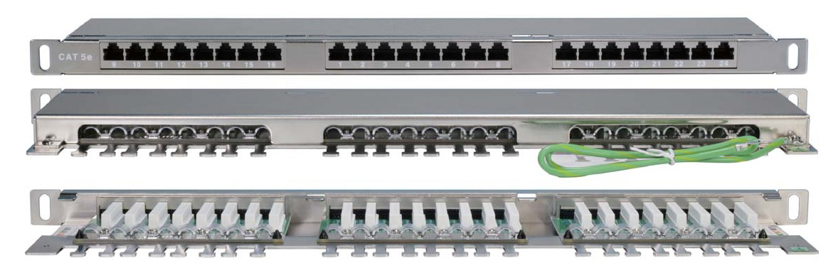 Патч-панель в шкаф 19" 0.5U, порты: 24xRJ-45 кат. 5e, Hyperline PPHD-19-24-8P8C-C5E-SH-110D