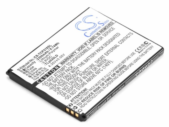 

Аккумулятор CameronSino CS-TCP318SL для TCL P307L/P308L/P318L, Li-Ion, 2300 mAh, 3.8V (P104.00202), CS-TCP318SL