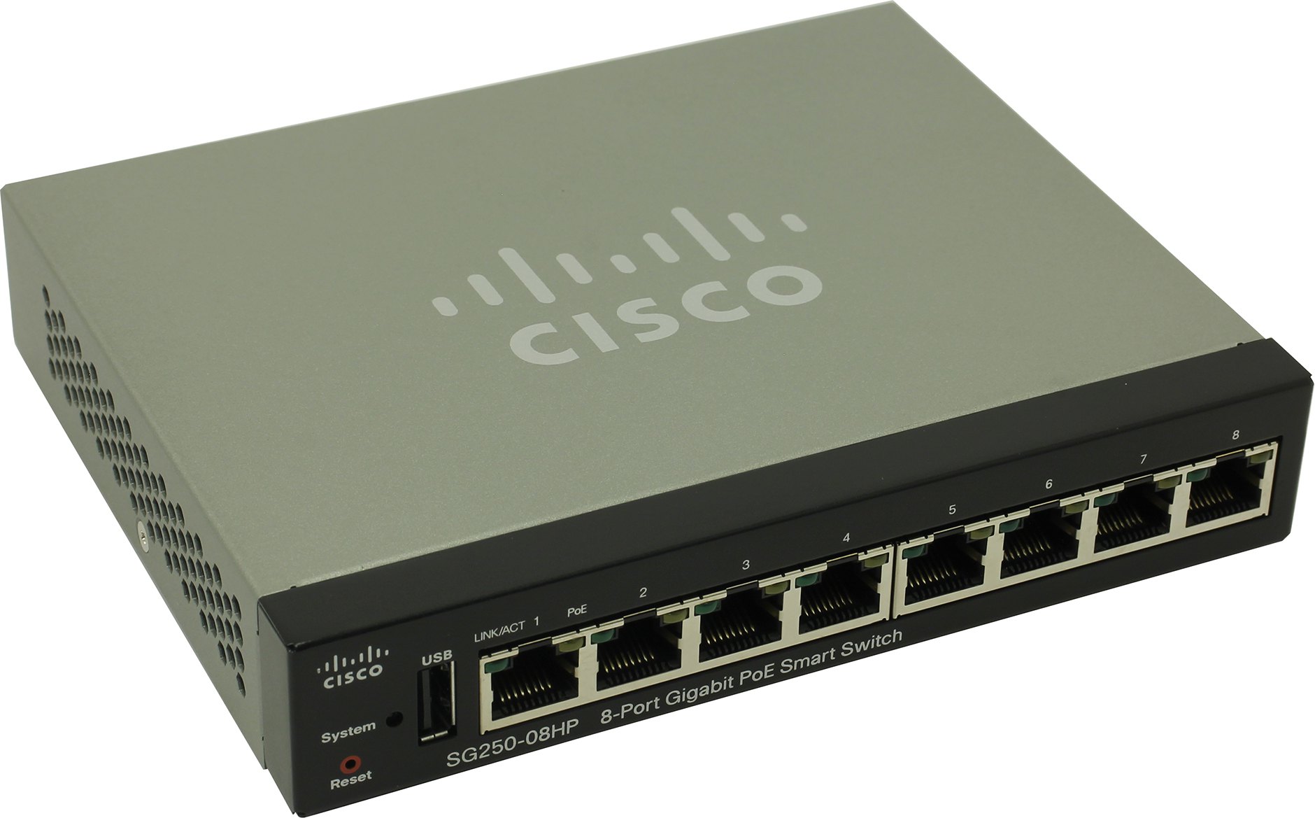 

Коммутатор Cisco SG250-08HP, управляемый, кол-во портов: 8x1 Гбит/с, PoE: 8шт.x30W (макс. 45W) (SG250-08HP-K9-EU), SG250-08HP