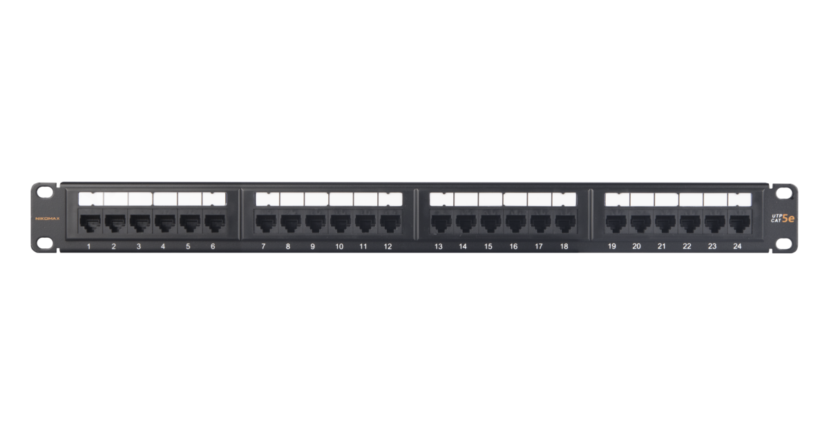 Патч-панель в шкаф 19" 1U, порты: 24xRJ-45 кат. 5e, NIKOMAX NMC-RP24UD2-ES-1U-BK