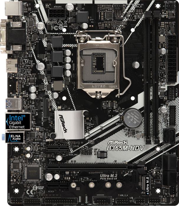 Материнская плата ASRock B365M-HDV, Socket1151v2, Intel B365, 2xDDR4, PCI-Ex16, 6SATA3, 7.1-ch, GLAN, 6USB 3.1, VGA, DVI, HDMI, mATX, Retail