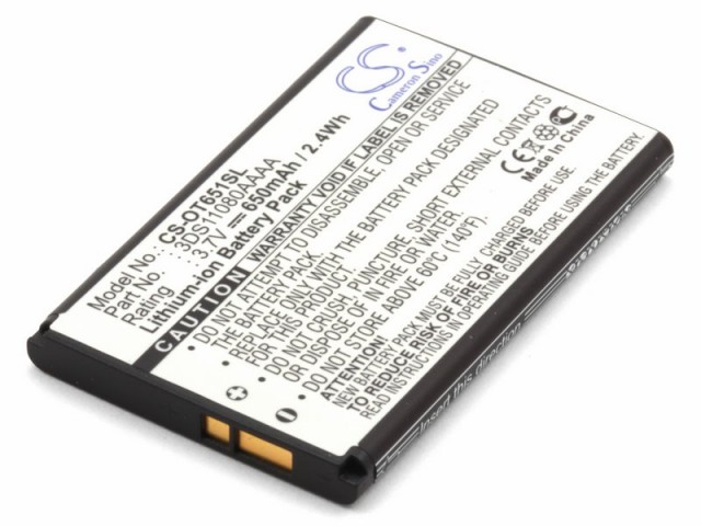 

Аккумулятор CameronSino CS-OT651SL для Alcatel 3DS10744AAAA, 3DS11080AAAA, Li-Ion, 650, 3.7V (P104.01265), CS-OT651SL