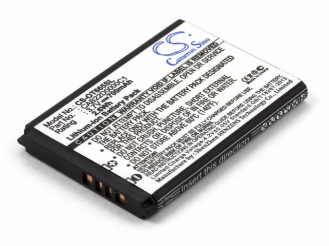 

Аккумулятор CameronSino CS-OT665SL для Alcatel CAB22B0000C1, CAB22D0000C1, Li-Ion, 700, 3.7V (P104.01266), CS-OT665SL
