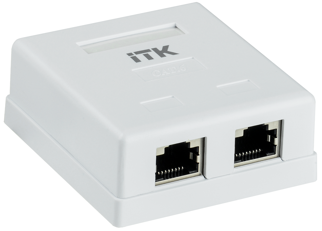 

Розетка RJ-45+RJ-45 открытый монтаж категория 6, белый, ITK (CS2-1C06F-22)