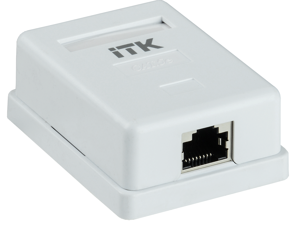 

Розетка RJ-45 открытый монтаж категория 5e, белый, ITK (CS2-1C5EF-12)