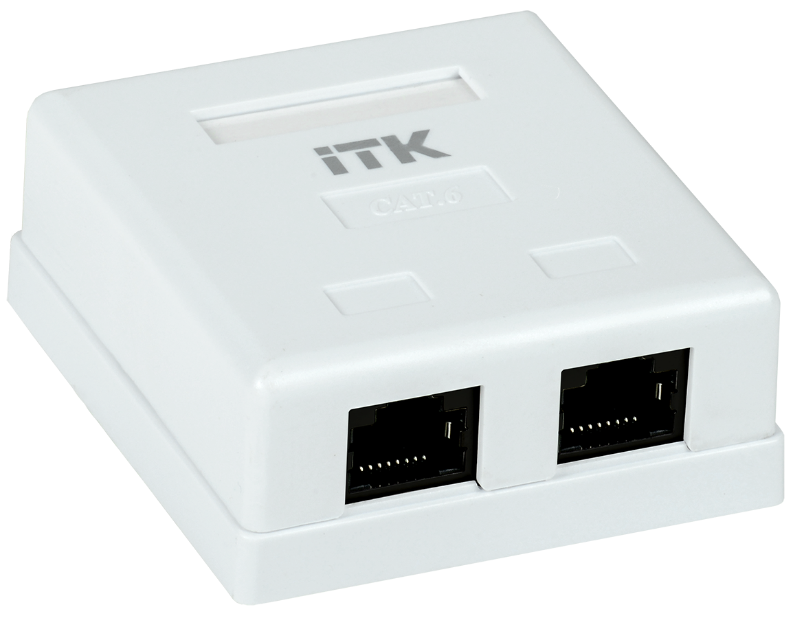 

Розетка RJ-45+RJ-45 открытый монтаж категория 6, белый, ITK (CS2-1C6U-22)