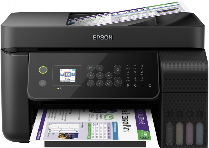 

МФУ струйный Epson L5190, A4, цветной, 10стр/мин (A4 ч/б), 5стр/мин (A4 цв.), 5760x1440dpi, АПД-30 листов, факс, СНПЧ, сетевой, Wi-Fi, USB (C11CG85405), L5190