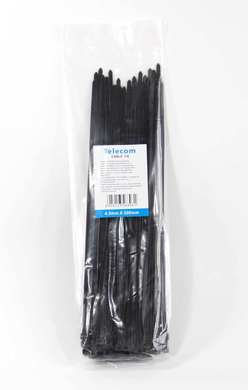 

Стяжка Telecom, 300мм x 4.5мм, 100шт., черный (TIE4.5X300MM-B), 0