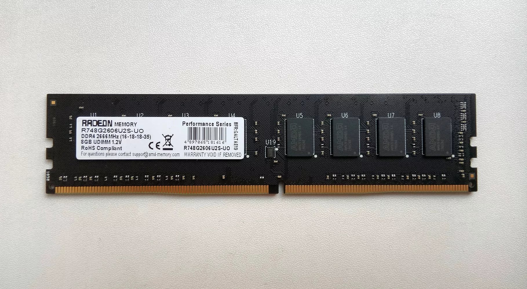 Память DDR4 DIMM 8Gb, 2666MHz AMD (R748G2606U2S-UO)