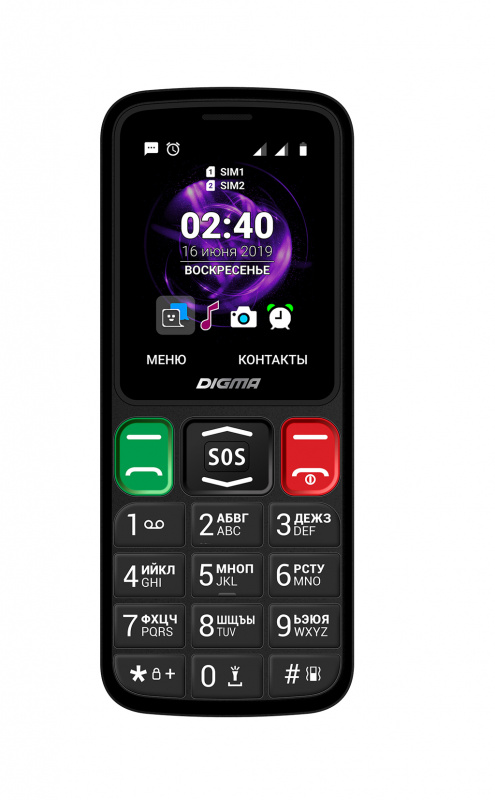 

Мобильный телефон DIGMA S240 Linx 2.44", 320x240 TN, SC6531E, BT Cam, 2-Sim, 800mAh, с большими кнопками, micro-USB, черный, S240 Linx