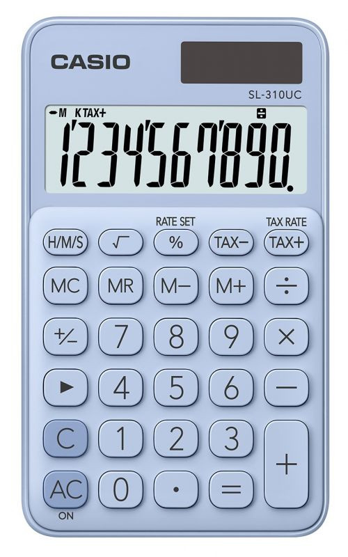 

Калькулятор карманный CASIO SL-310UC, 10-разрядный, кол-во функций:9, однострочный экран, голубой (SL-310UC-LB-S-EC), SL-310UC