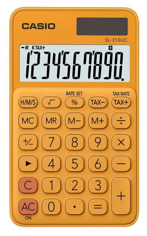 Калькулятор карманный CASIO SL-310UC, 10-разрядный, кол-во функций:9, однострочный экран, оранжевый (SL-310UC-RG-S-EC)