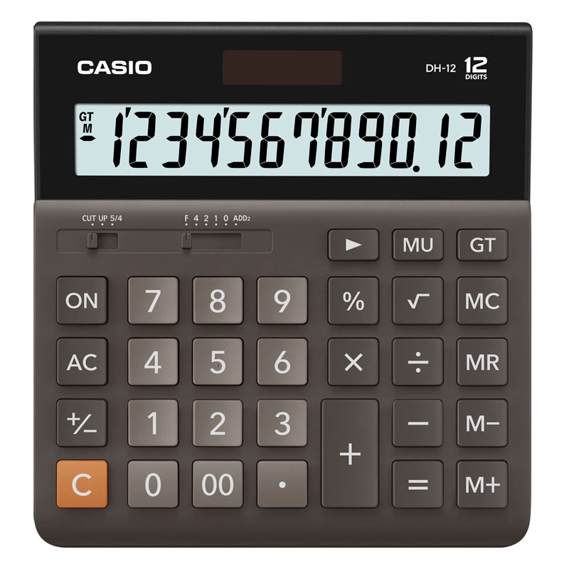 

Калькулятор настольный CASIO DH-12, 12-разрядный, кол-во функций:6, однострочный экран, коричневый/черный (DH-12-BK-S-EP), DH-12