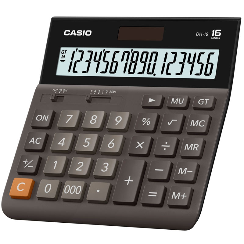 

Калькулятор настольный CASIO DH-16, 14-разрядный, кол-во функций:6, однострочный экран, коричневый/черный (DH-16-BK-S-EP), DH-16