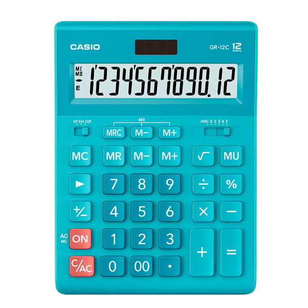 

Калькулятор настольный CASIO GR-12C, 12-разрядный, кол-во функций:10, однострочный экран, голубой (GR-12C-LB-W-EP), GR-12C