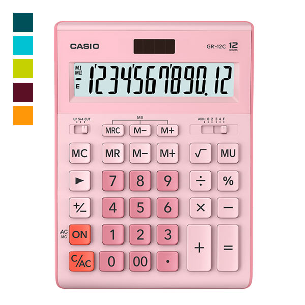 

Калькулятор настольный CASIO GR-12C, 12-разрядный, кол-во функций:10, однострочный экран, розовый (GR-12C-PK-W-EP), GR-12C