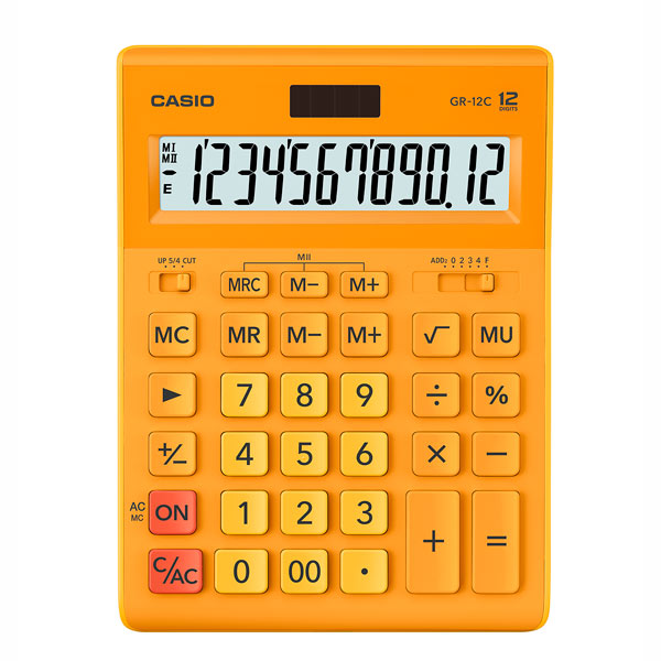 

Калькулятор настольный CASIO GR-12C, 12-разрядный, кол-во функций:10, однострочный экран, оранжевый (GR-12C-RG-W-EP), GR-12C