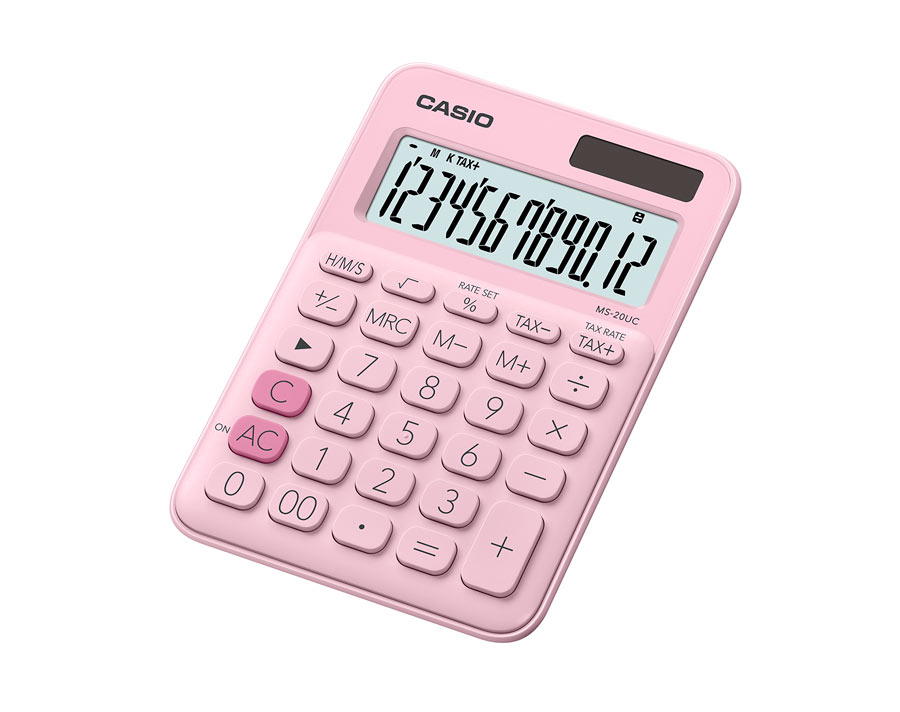 

Калькулятор настольный CASIO MS-20UC, 12-разрядный, кол-во функций:10, однострочный экран, розовый (MS-20UC-PK-S-UC), MS-20UC