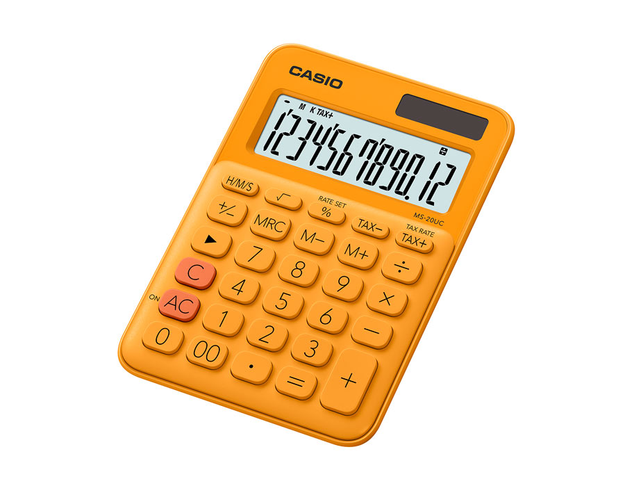 

Калькулятор настольный CASIO MS-20UC, 12-разрядный, кол-во функций:10, однострочный экран, оранжевый (MS-20UC-RG-S-EC), MS-20UC