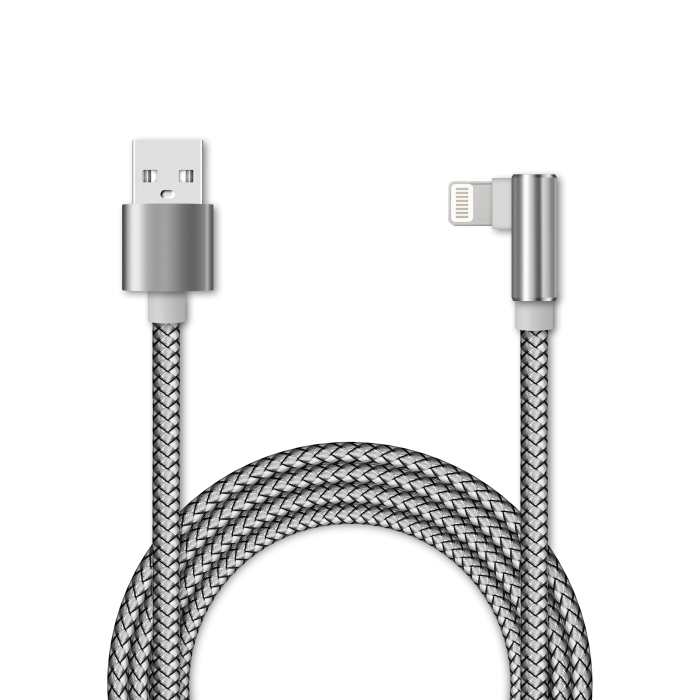 

Кабель Jet.A USB-Lightning 8-pin, в оплётке, Г-образный штекер, пропускная способность 2A, 1м, серебристый (JA-DC45 1m Silver)
