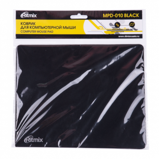 Коврик для мыши Ritmix MPD-010, 220×180x3мм, черный (15119427)