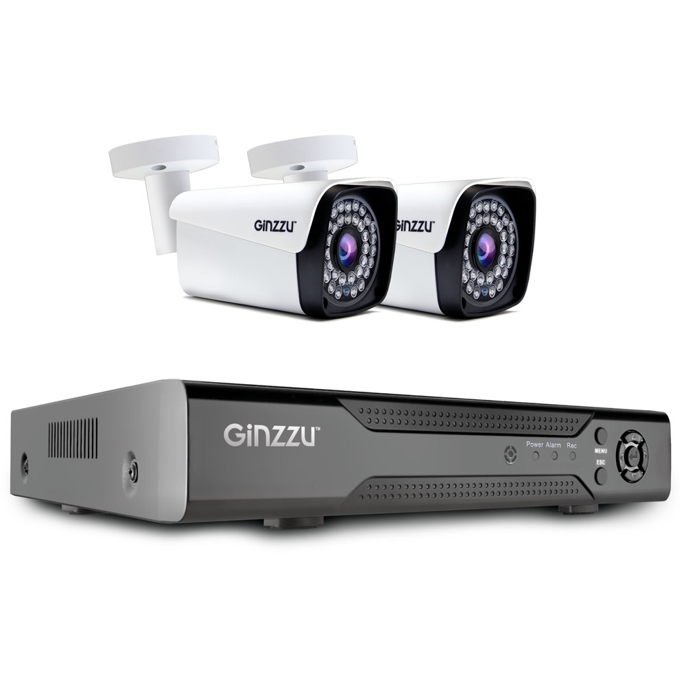 Комплект видеонаблюдения Ginzzu HK-421N, кол-во каналов 4, камер в комплекте: 2 (уличные), 2 Мп, 3,6 мм, ИК подсветка, (17272)