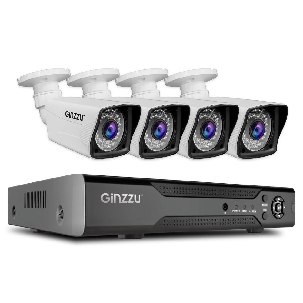 Комплект видеонаблюдения Ginzzu HK-841D, кол-во каналов 8, камер в комплекте: 4 (уличные), 2 Мп, 3,6 мм, ИК подсветка, (17165)