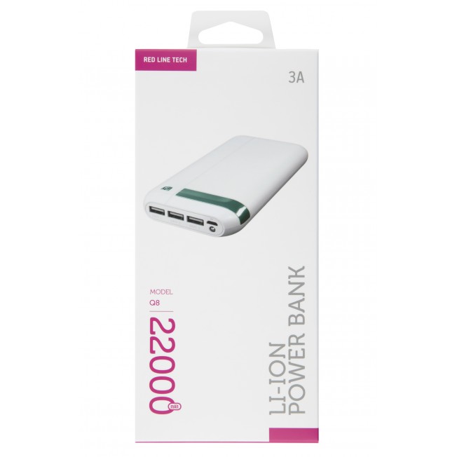 

Портативный аккумулятор (Powerbank) Red Line Q8, 22000mAh, 3xUSB, 3A, белый (УТ000015561), Q8