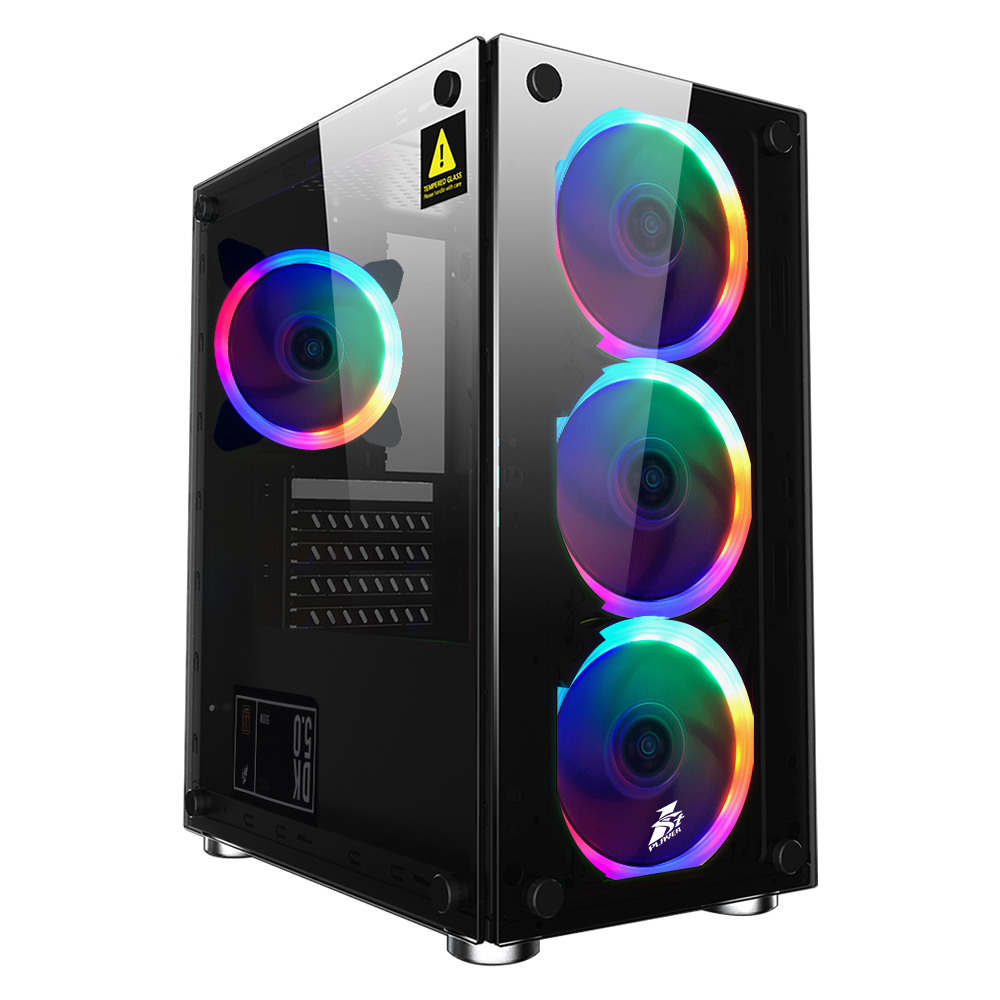 Корпус 1STPLAYER FIREBASE X2, mATX, Mini-Tower, USB 3.0, RGB подсветка, черный, без БП (X2-4R1)