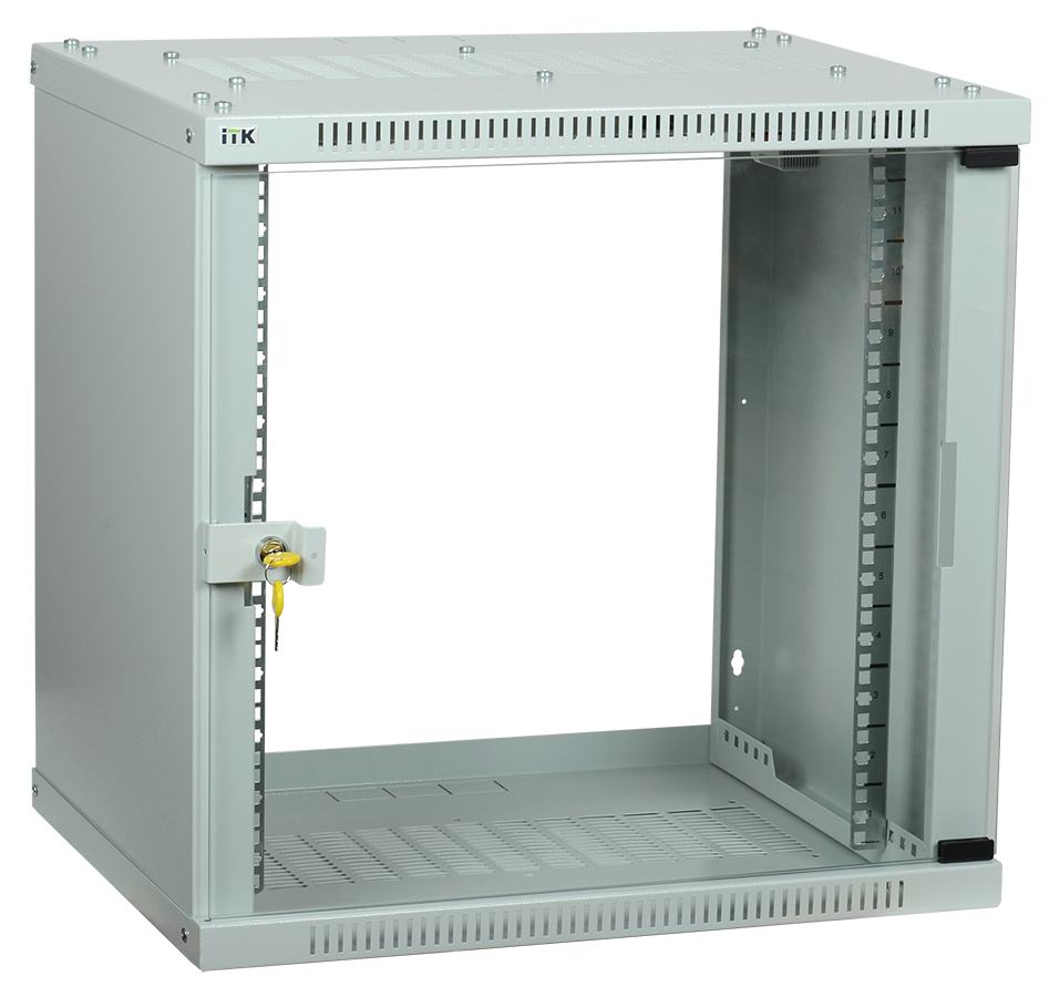 Шкаф телекоммуникационный настенный 9U 550x350 мм, стекло, серый, разборный, ITK LINEA WE (LWE3-09U53-GF)