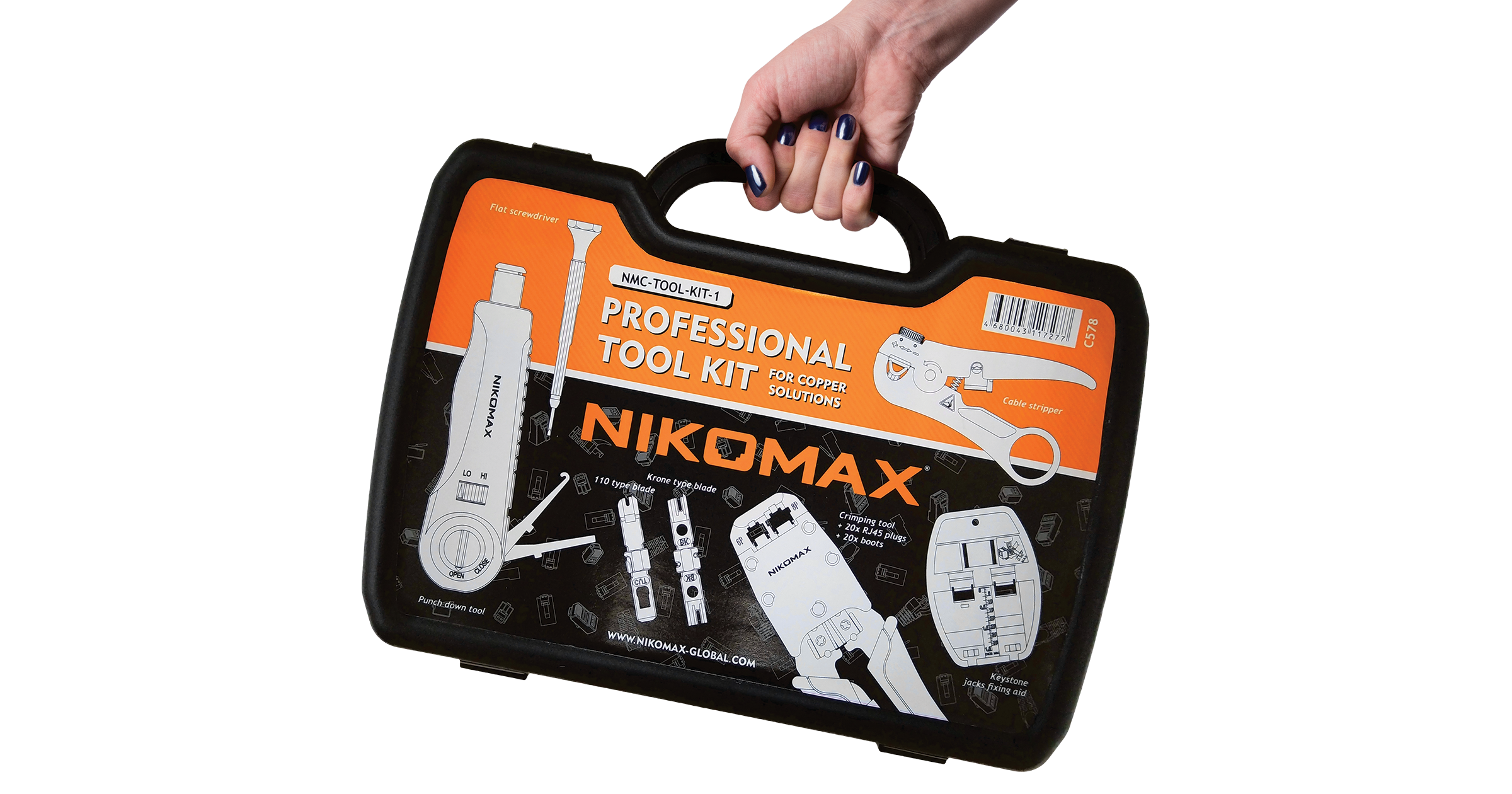 Набор инструментов NIKOMAX NMC-TOOL-KIT-1, предметов в наборе: 8 шт., для медных сетей, пластиковый кейс