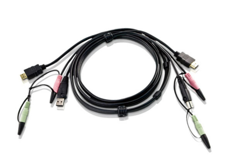 Кабель KVM (КВМ) ATEN 2L-7D02UH, HDMI, 2xJack 3.5mm, USB 2.0(AM)/(BM), 1.8m - фото 1
