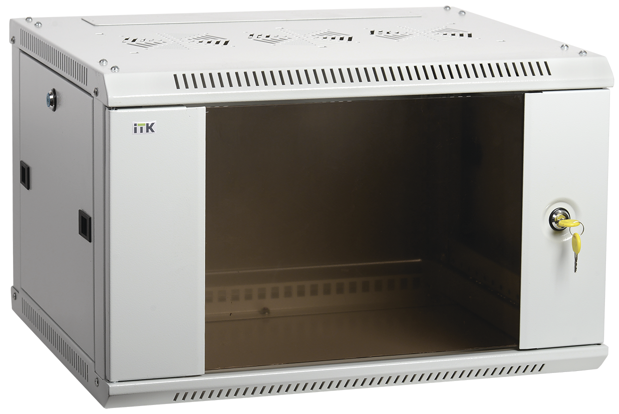 Шкаф телекоммуникационный настенный 18U 600x450 мм, стекло/металл, серый, разборный, ITK LINEA W (LWR3-18U64-GF)