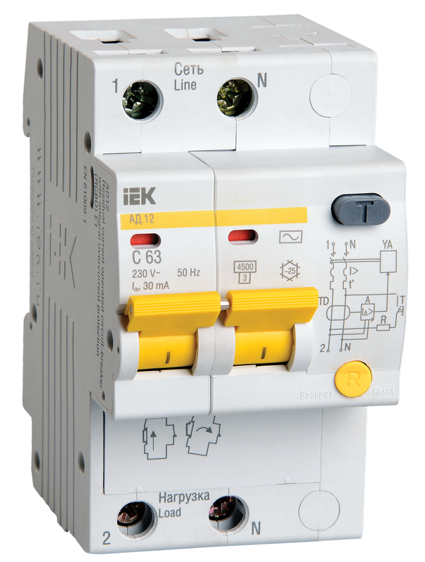 Дифференциальный автомат IEK, 1P+N, C, 16А, A/10мА, электромеханический